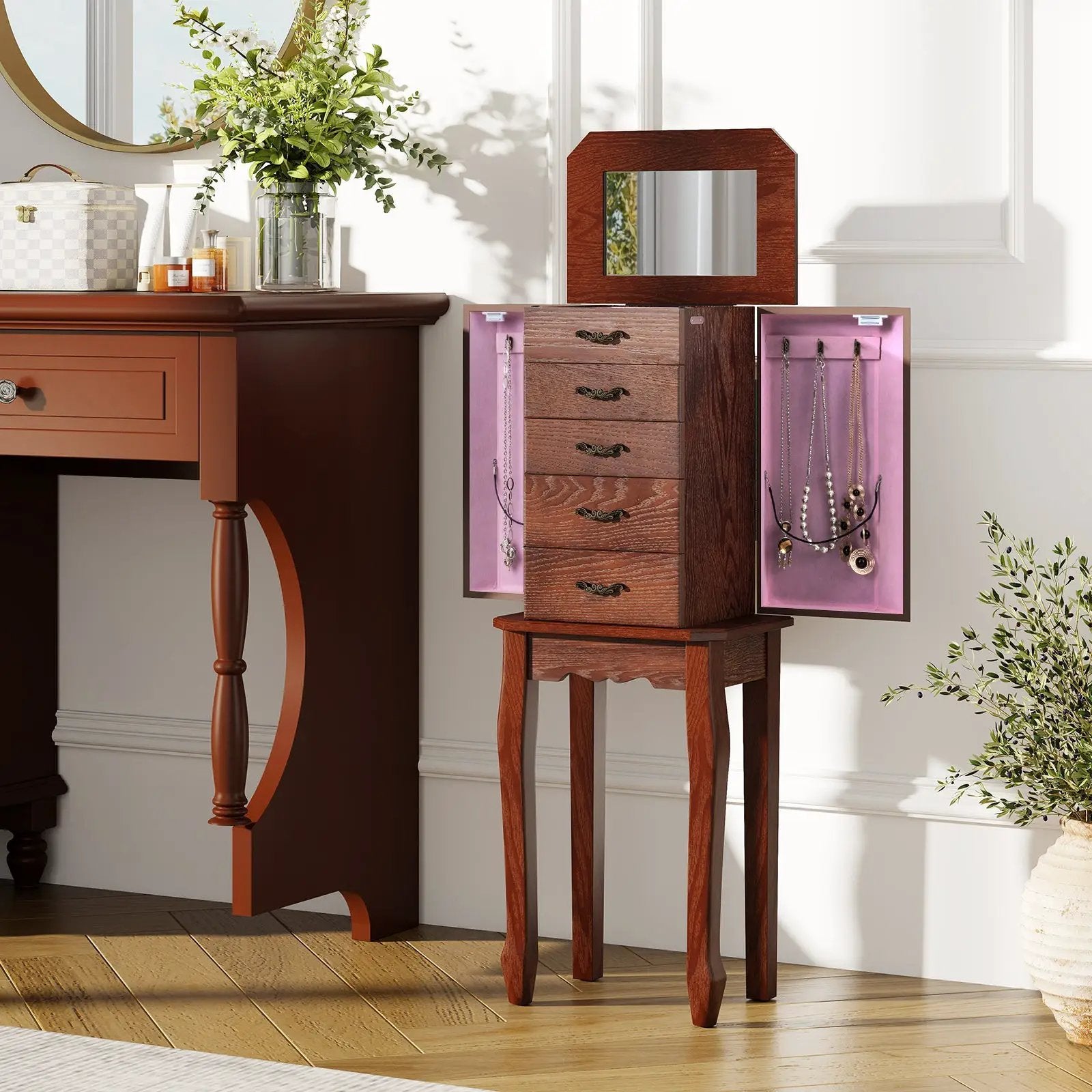 Standing Jewelry Box with 4 Drawers and 2 Side Doors by DirectDeals