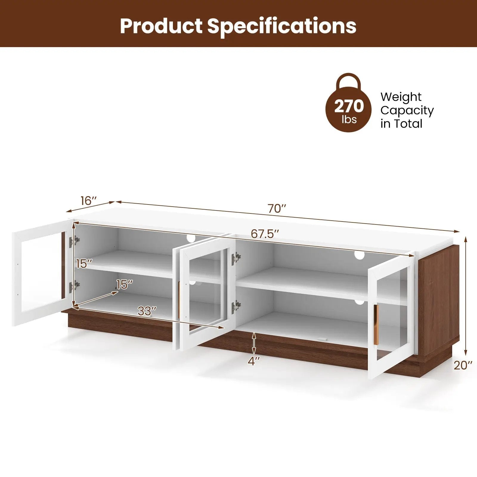 Large TV Stand for TVs up to 75 Inch with 4 Tempered Glass Doors for Living Room by DirectDeals