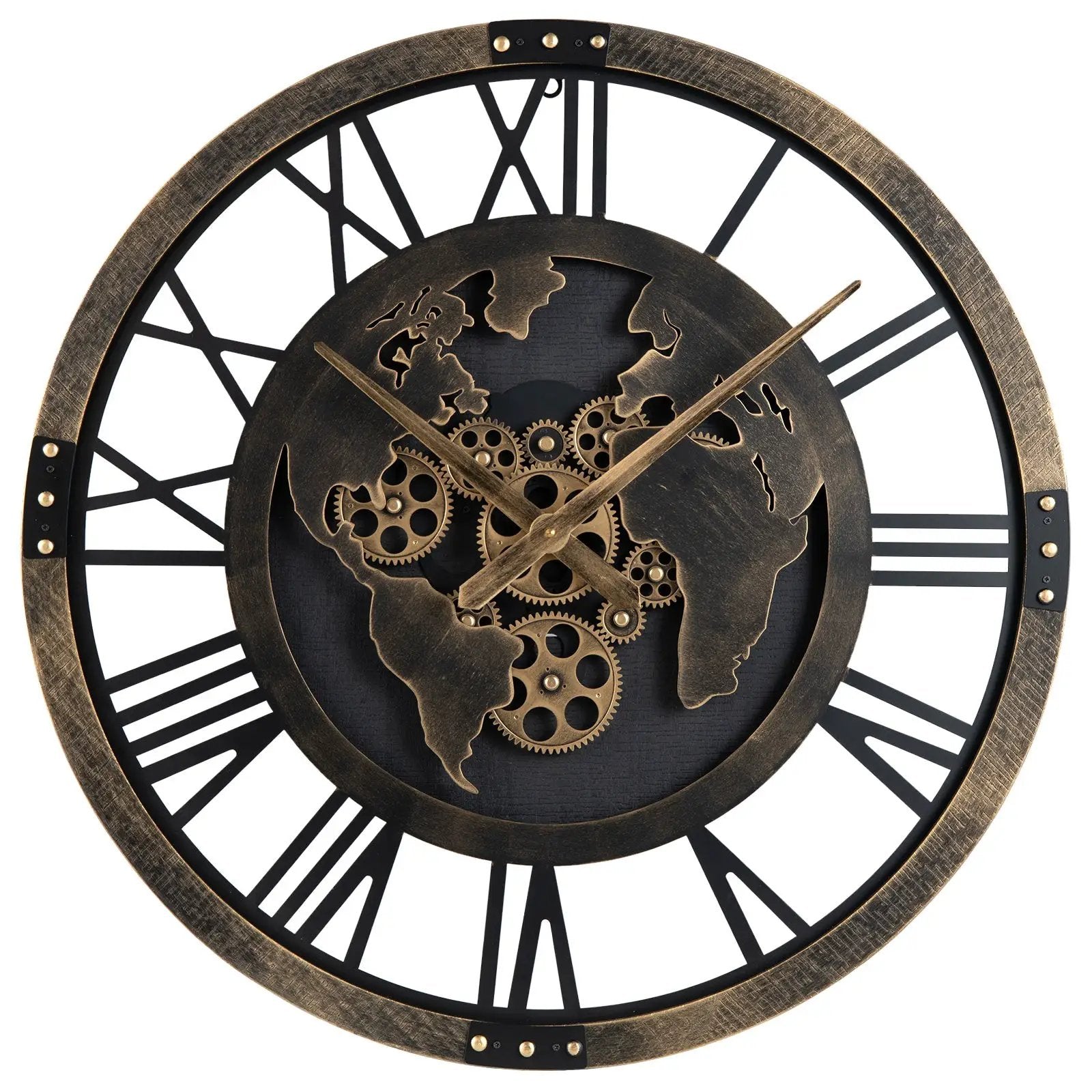 Large Wall Clock 27" Gear Clock with World Map-Brown by DirectDeals