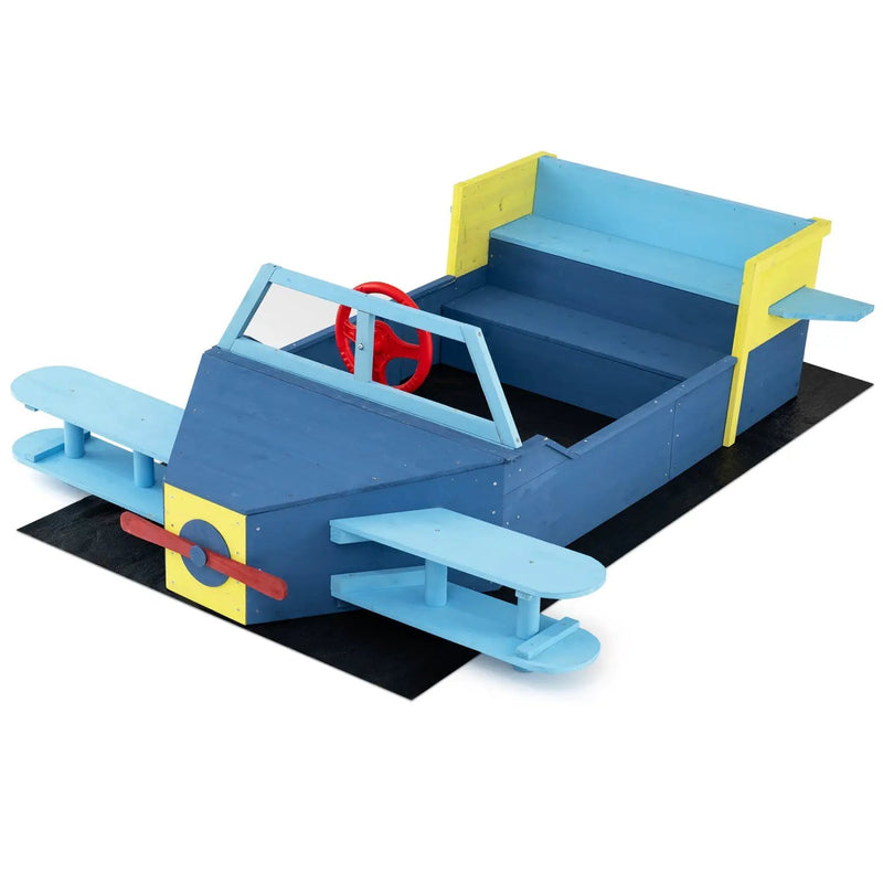 Wooden Airplane Sandbox with Bench Seat and Bottom Liner by DirectDeals