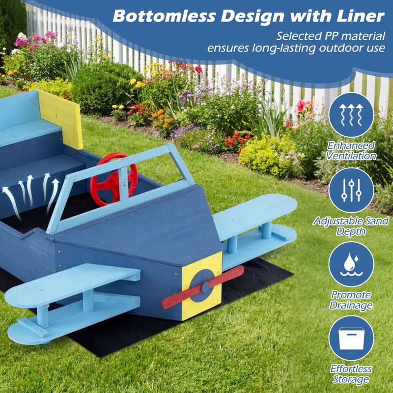 Large Wooden Kids Sandbox with Bottom Liner and Bench Seat by DirectDeals