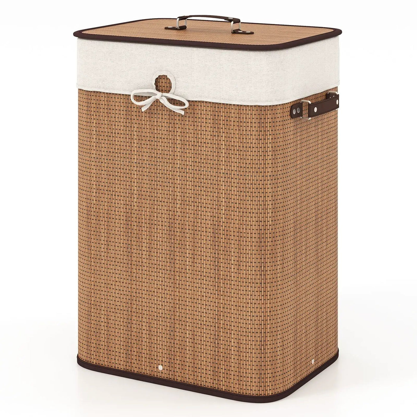 19 Gal Rectangle Laundry Basket Bamboo Clothes Hamper with Handles and Lid by DirectDeals