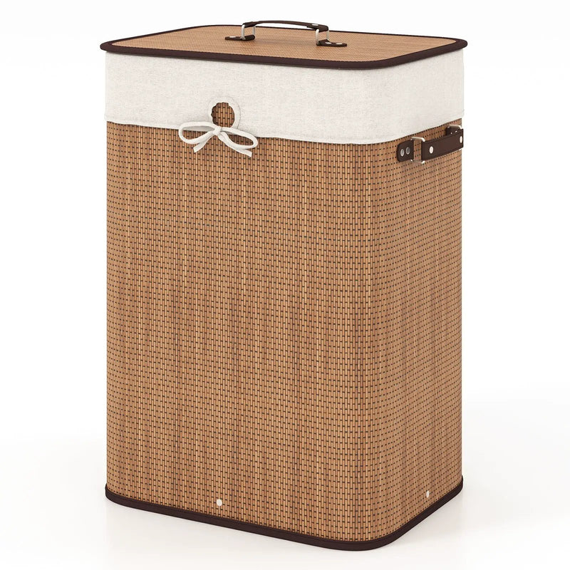 19 Gal Rectangle Laundry Basket Bamboo Clothes Hamper with Handles and Lid by DirectDeals