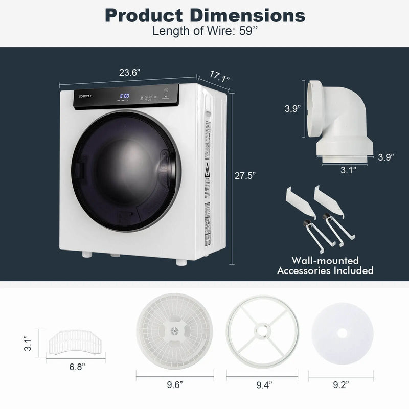 2.6 Cu.ft Compact Clothes Dryer with Touch Panel and 2 Modes by DirectDeals