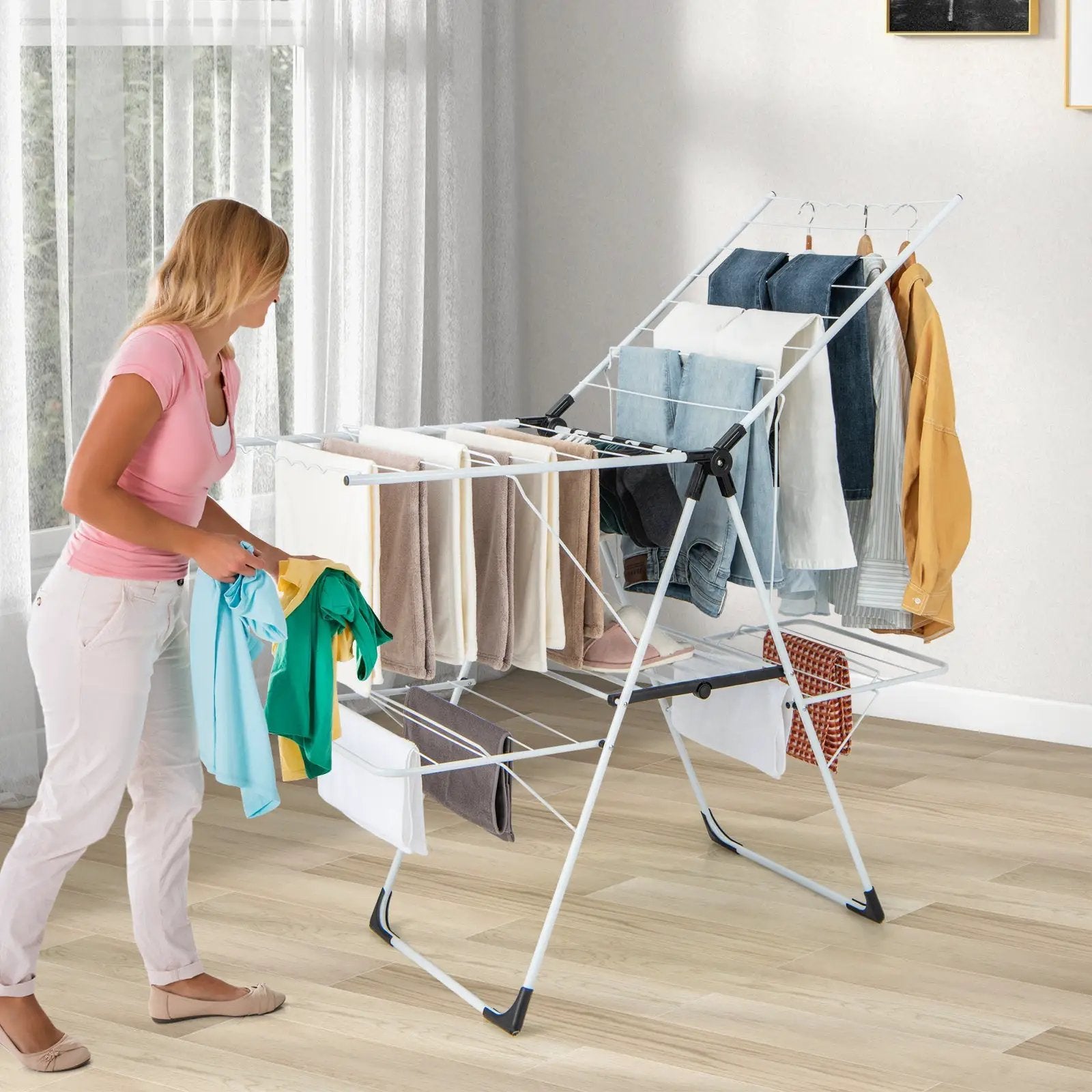 2-level Laundry Drying Rack with Height Adjustable Wings by DirectDeals