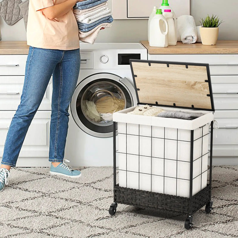 Laundry Hamper with Lid and Lockable Wheels by DirectDeals