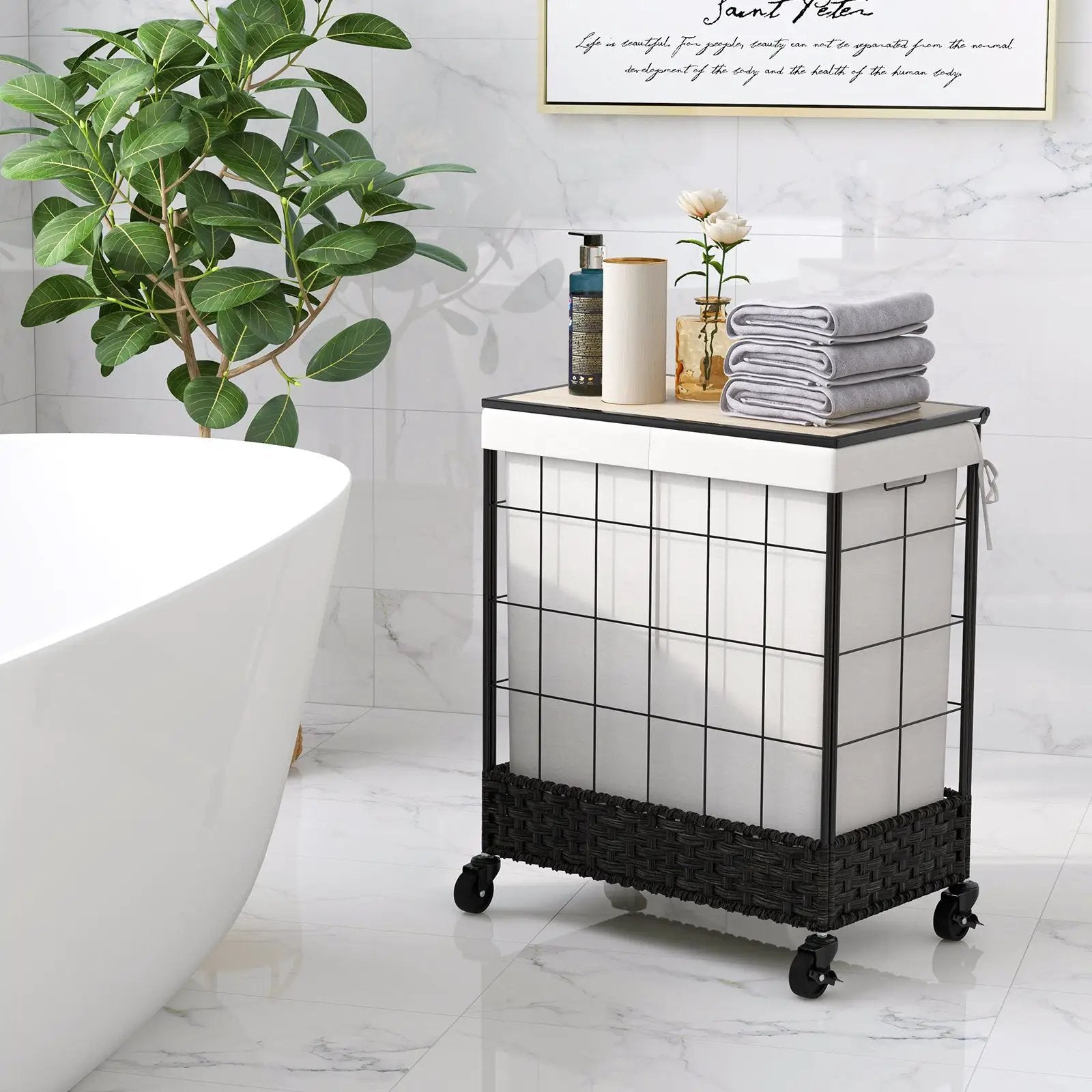 Laundry Hamper with Lid and Lockable Wheels by DirectDeals