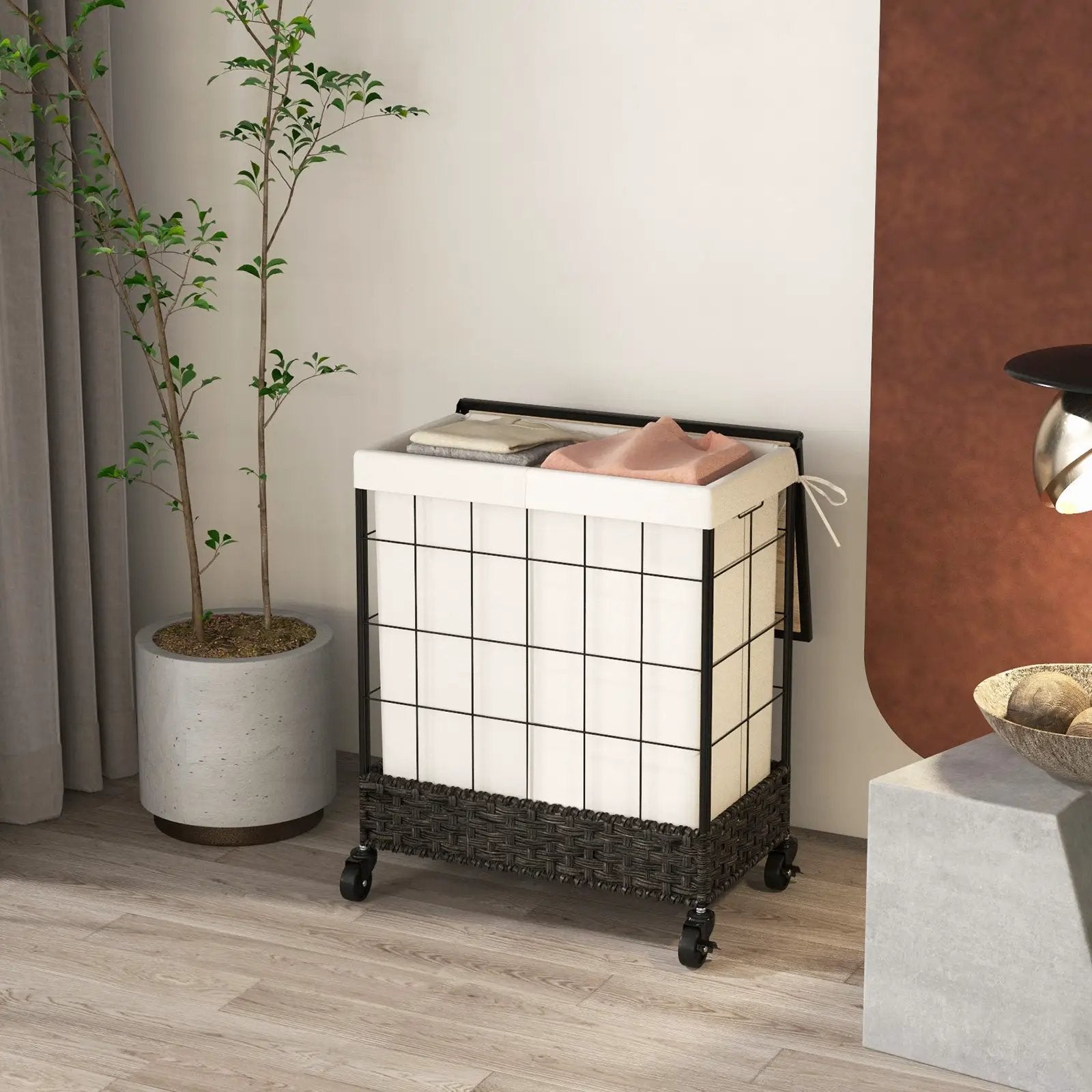 Laundry Hamper with Lid and Lockable Wheels by DirectDeals