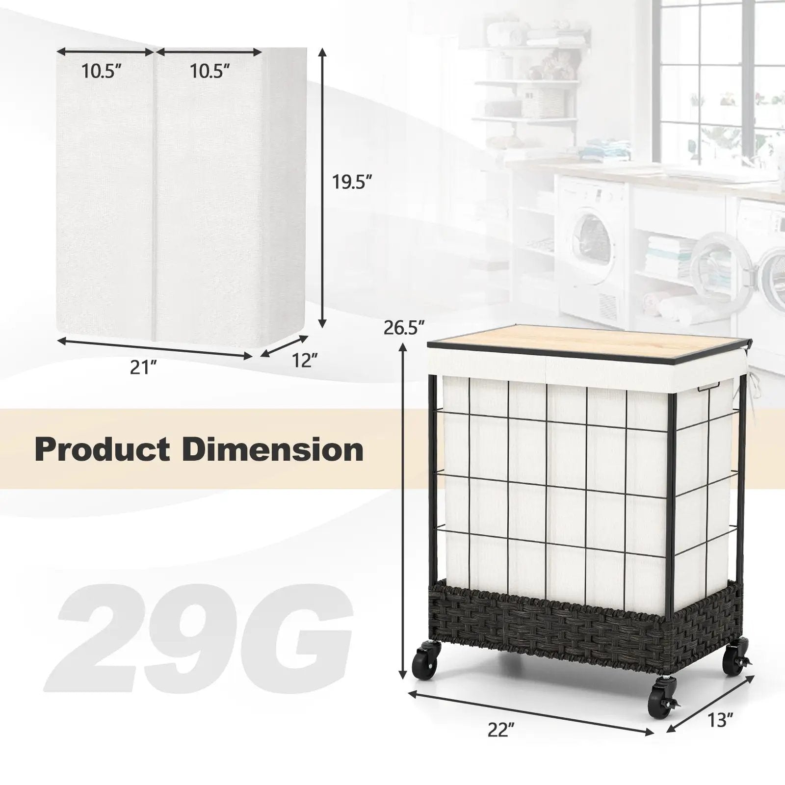 Laundry Hamper with Lid and Lockable Wheels by DirectDeals