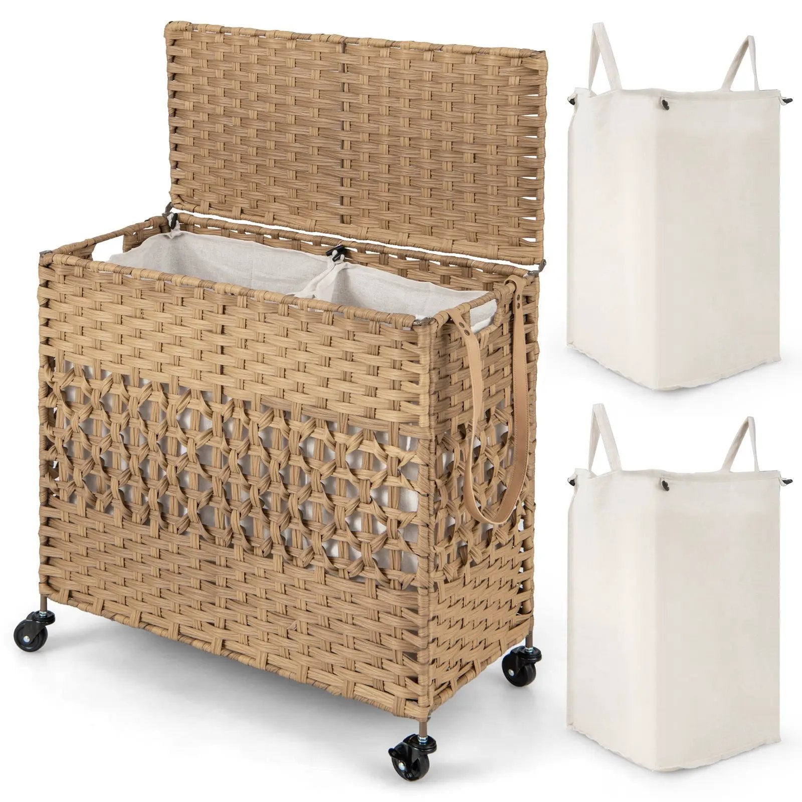 2-Section Laundry Hamper with Removable Bags, 110L by DirectDeals