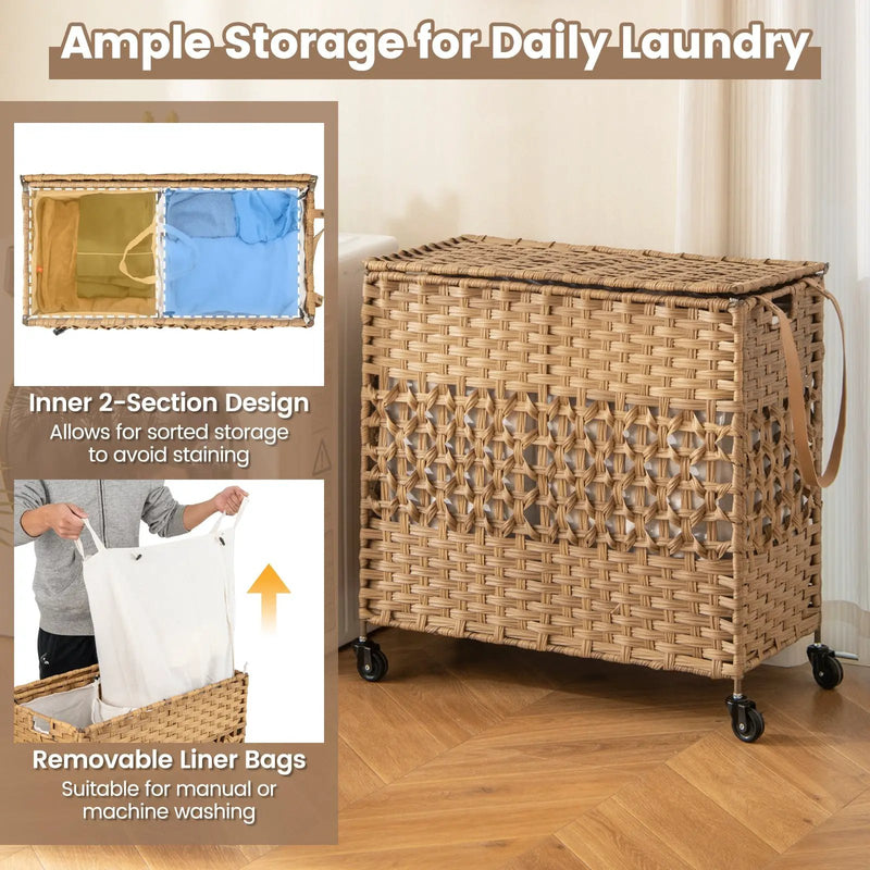2-Section Laundry Hamper with Removable Bags, 110L by DirectDeals