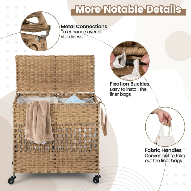 2-Section Laundry Hamper with Removable Bags, 110L by DirectDeals