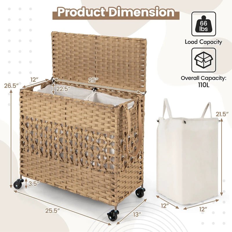 2-Section Laundry Hamper with Removable Bags, 110L by DirectDeals