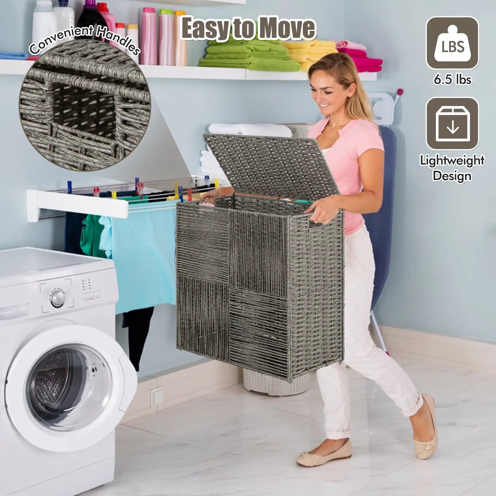 29 Gallons Laundry Hamper with Convenient Handles and Removable Liner Bag-Gray by DirectDeals