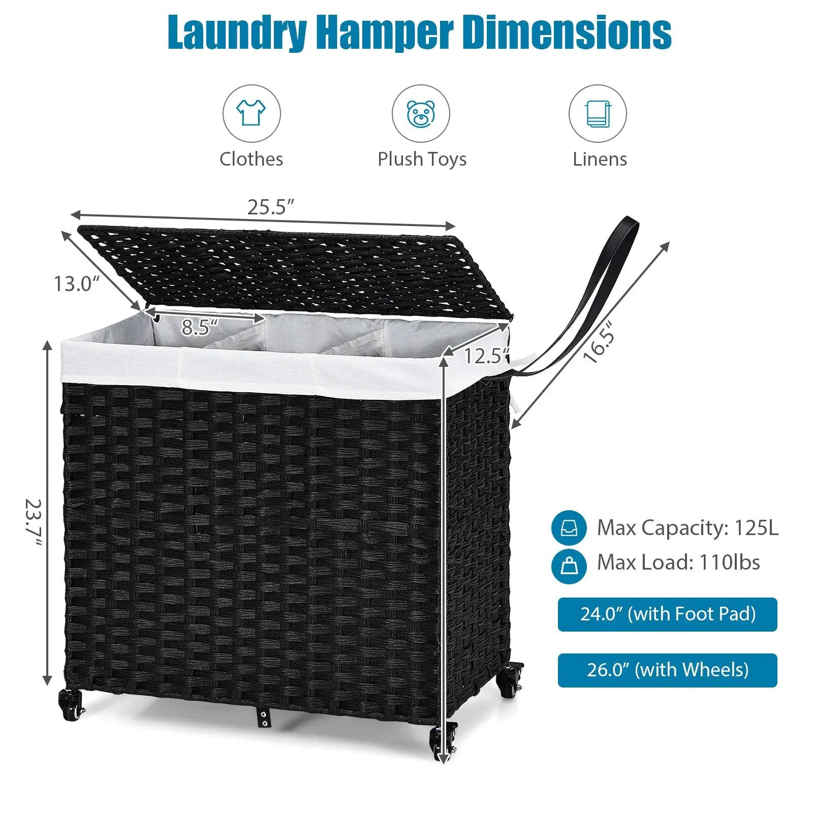 Laundry Hamper with Wheels and Lid by DirectDeals