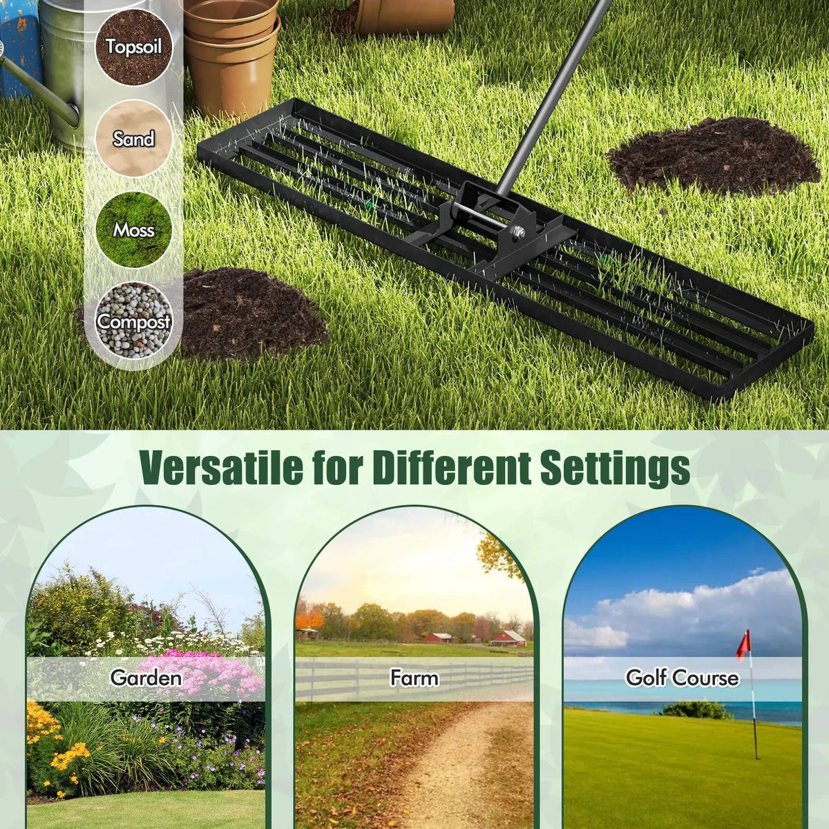 Lawn Leveling Rake 46 x 10 Inch Heavy Duty Lawn Level Tool for Soil by DirectDeals