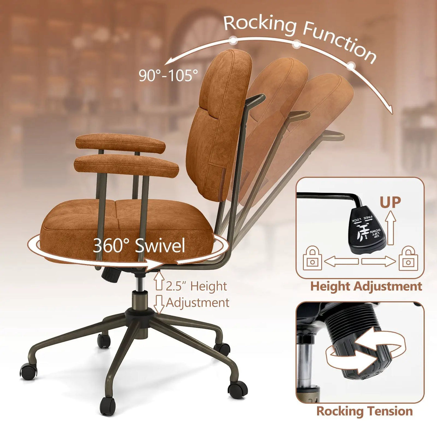 Leathaire Upholstered Task Home Office Chair with Cushioned Back by DirectDeals