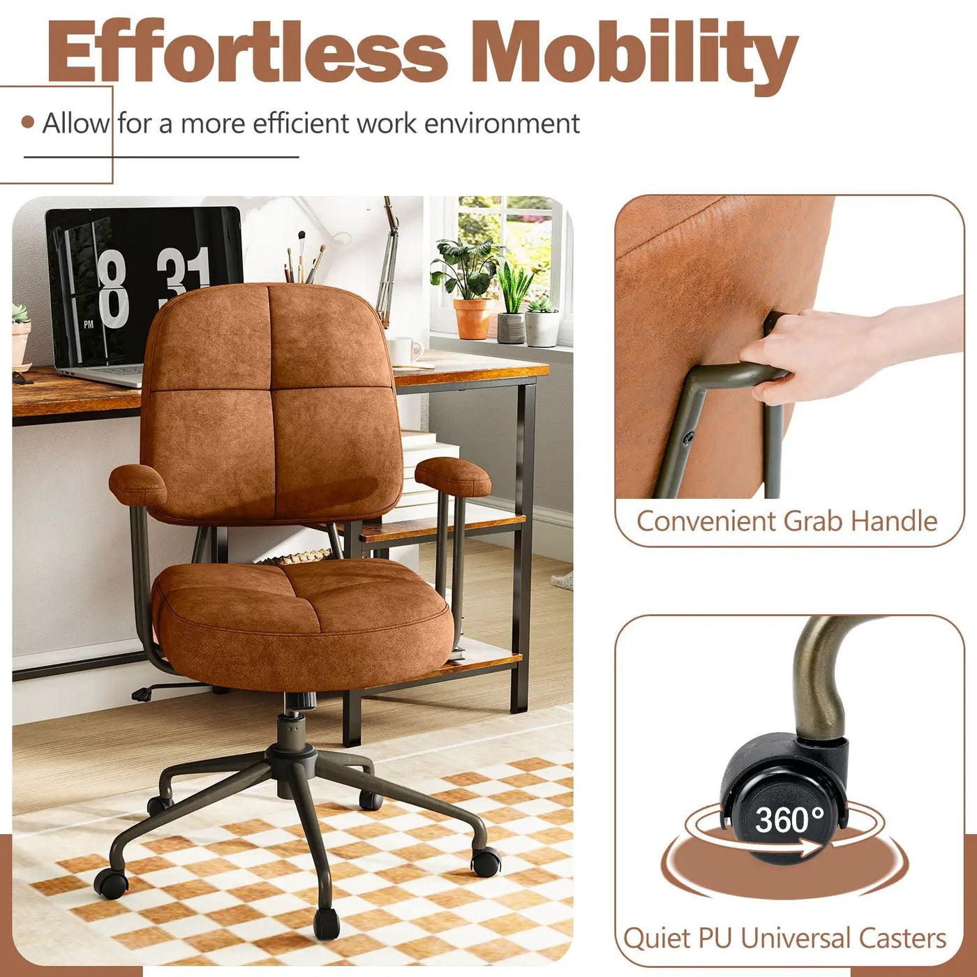Leathaire Upholstered Task Home Office Chair with Cushioned Back by DirectDeals