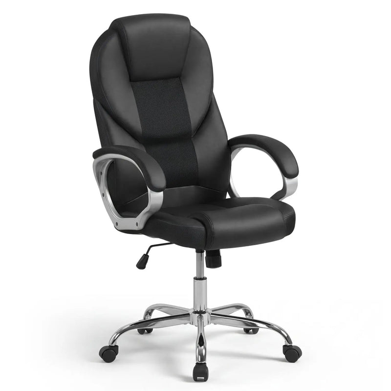 Leather Office Chair Ergonomic Mesh Executive Chair with Padded Armrests and Rocking Backrest by DirectDeals