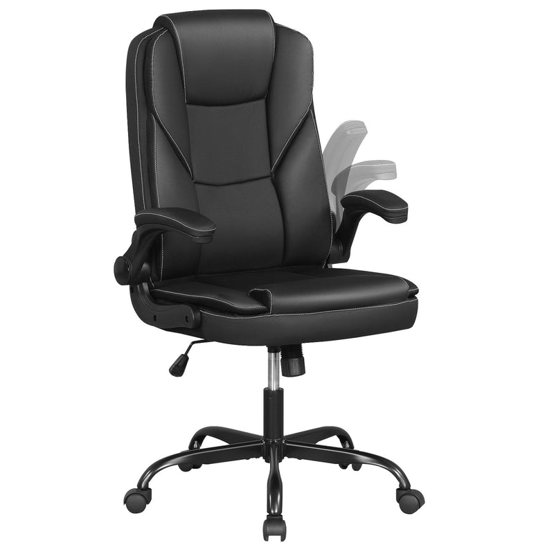 Leather Office Chair Ergonomic Computer Desk Chair with Flip-up Armrests Rocking Function by DirectDeals