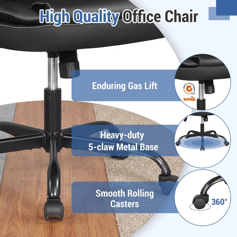 Leather Office Chair Ergonomic Computer Desk Chair with Flip-up Armrests Rocking Function by DirectDeals