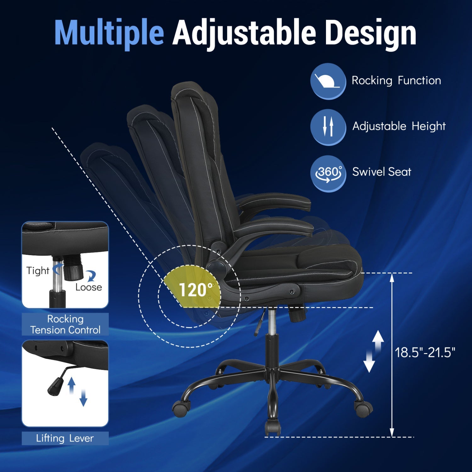 Leather Office Chair Ergonomic Computer Desk Chair with Flip-up Armrests Rocking Function by DirectDeals
