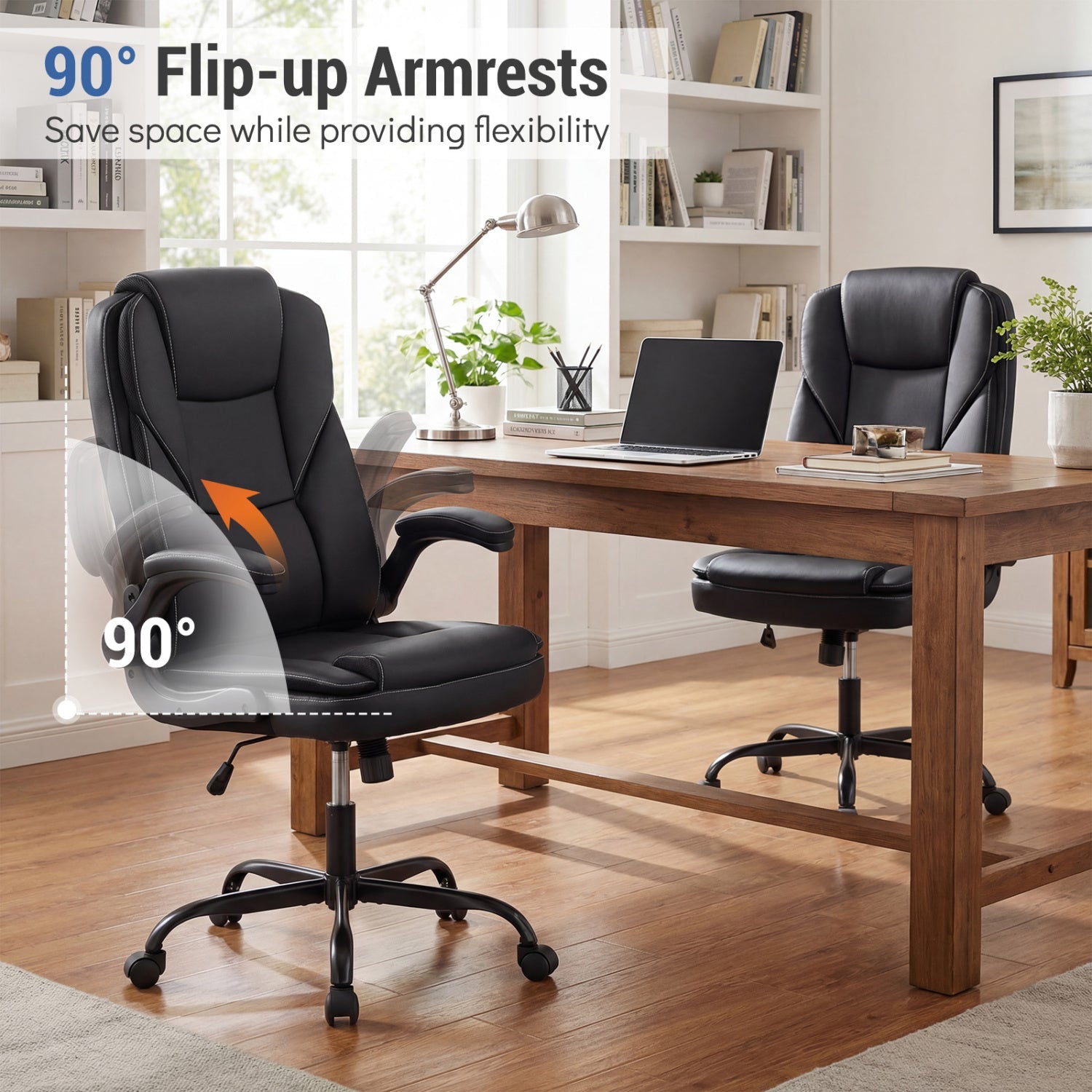 Leather Office Chair Ergonomic Computer Desk Chair with Flip-up Armrests Rocking Function by DirectDeals
