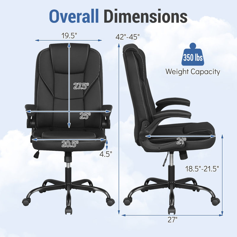 Leather Office Chair Ergonomic Computer Desk Chair with Flip-up Armrests Rocking Function by DirectDeals