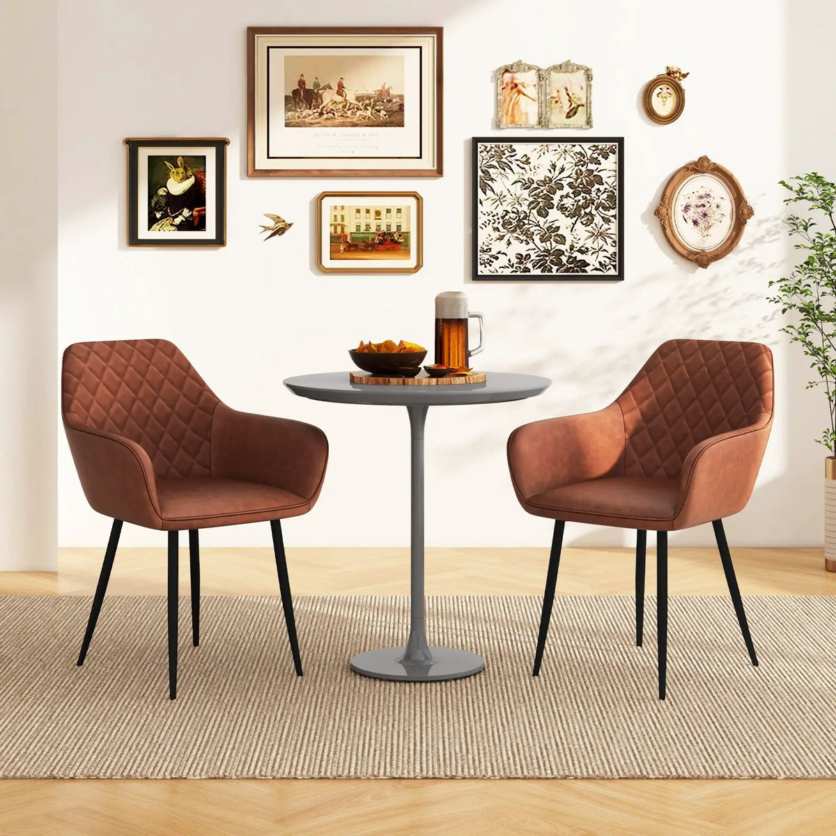 Leisure Dining Chair Set of 2 with Curved Backrest and Wide Seat by DirectDeals