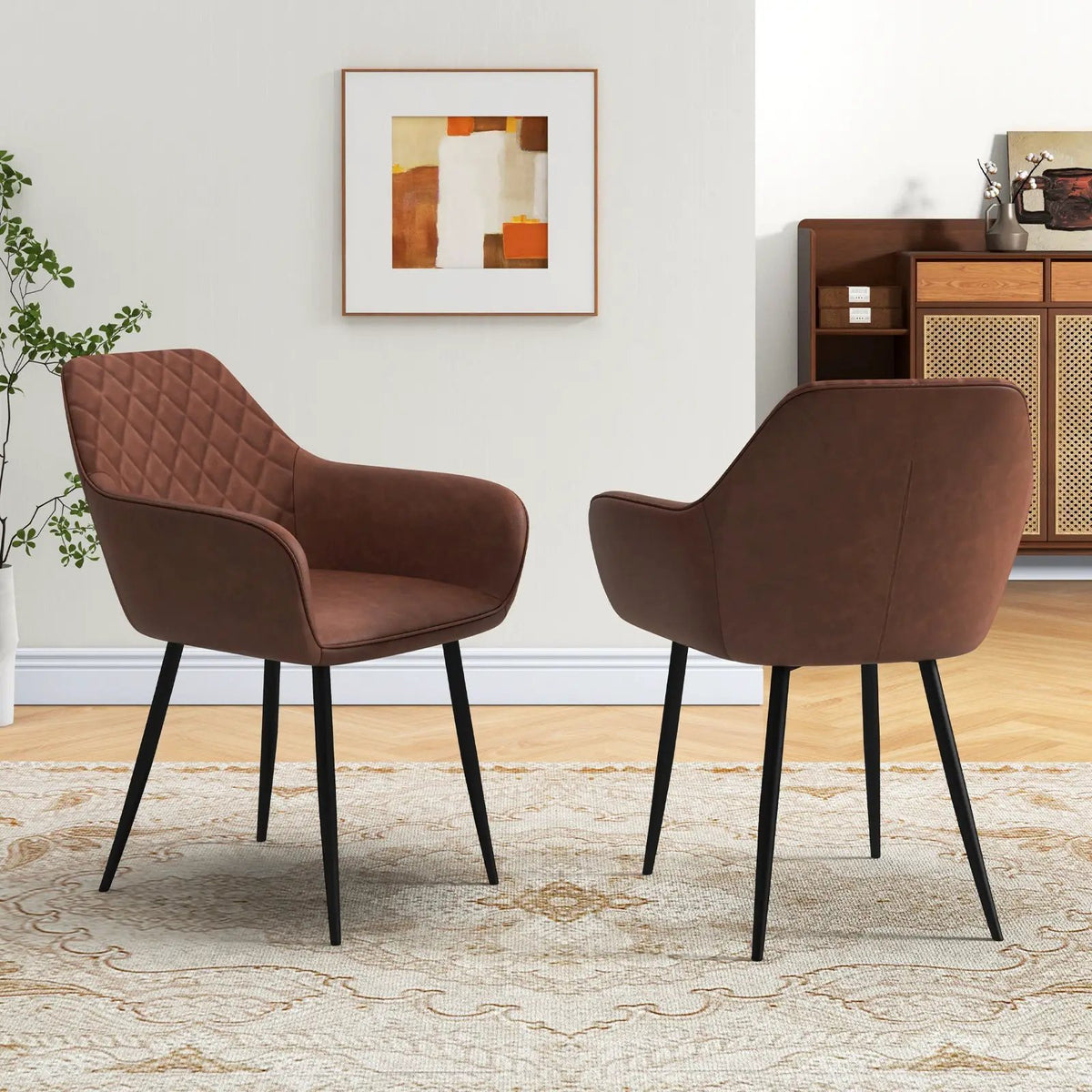 Leisure Dining Chair Set of 2 with Curved Backrest and Wide Seat by DirectDeals