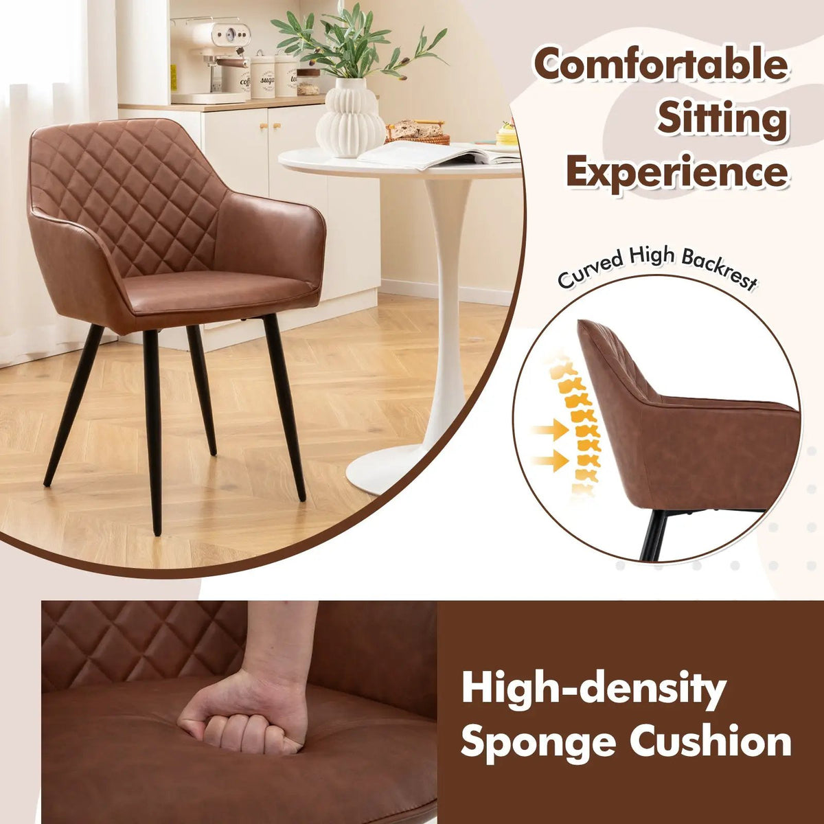 Leisure Dining Chair Set of 2 with Curved Backrest and Wide Seat by DirectDeals