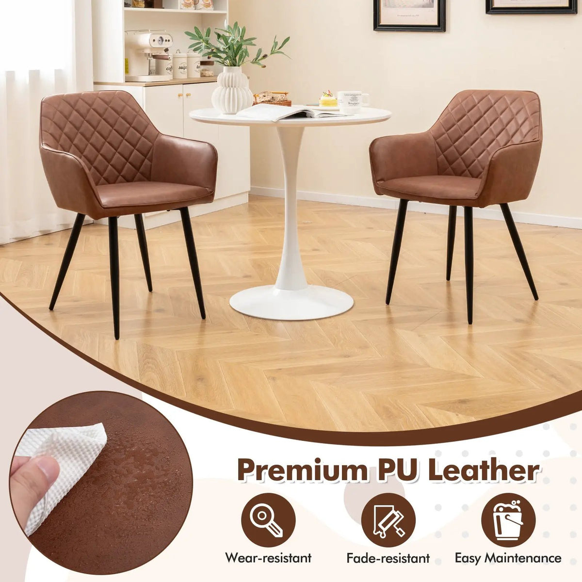 Leisure Dining Chair Set of 2 with Curved Backrest and Wide Seat by DirectDeals