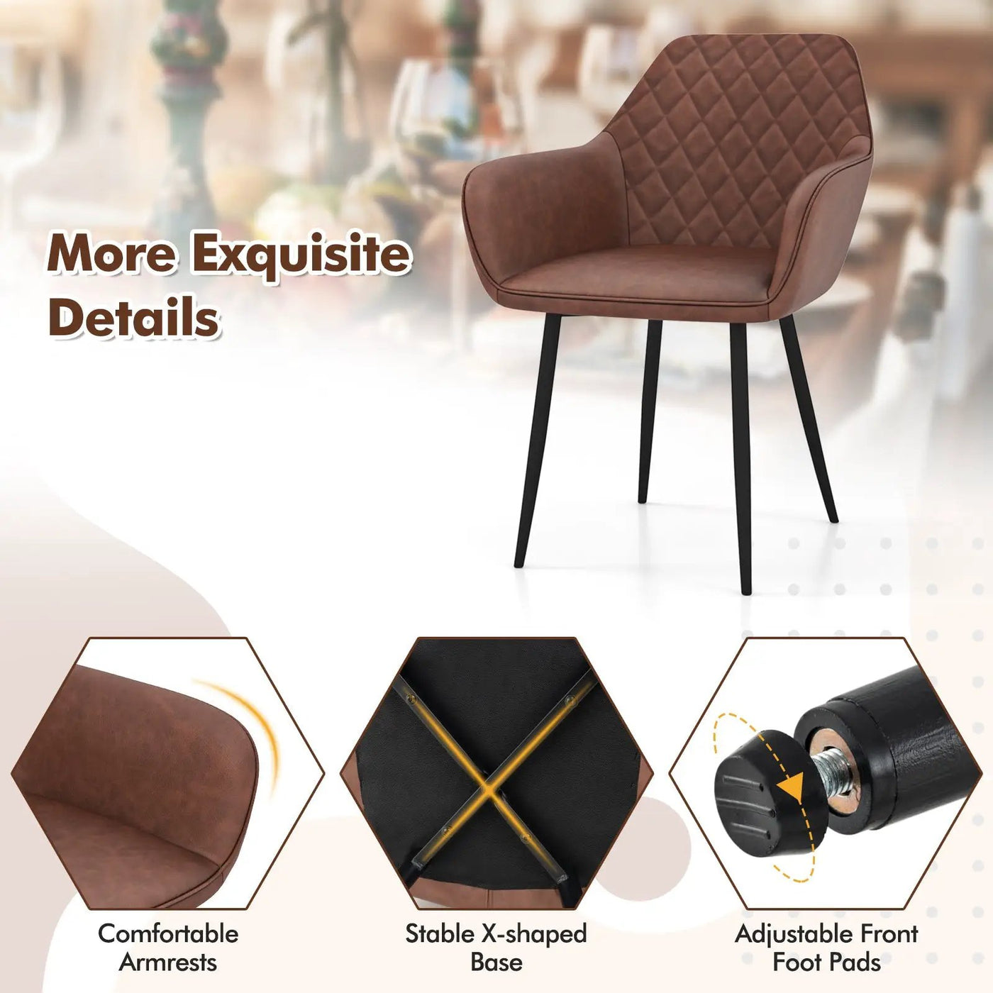 Leisure Dining Chair Set of 2 with Curved Backrest and Wide Seat by DirectDeals