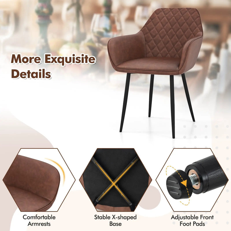 Leisure Dining Chair Set of 2 with Curved Backrest and Wide Seat by DirectDeals