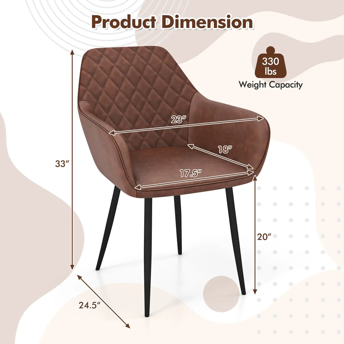 Leisure Dining Chair Set of 2 with Curved Backrest and Wide Seat by DirectDeals
