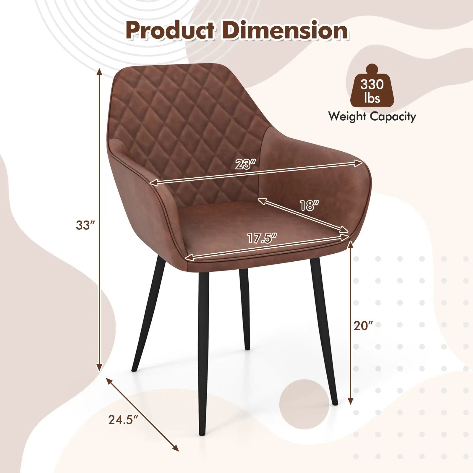 Leisure Dining Chair Set of 2 with Curved Backrest and Wide Seat by DirectDeals