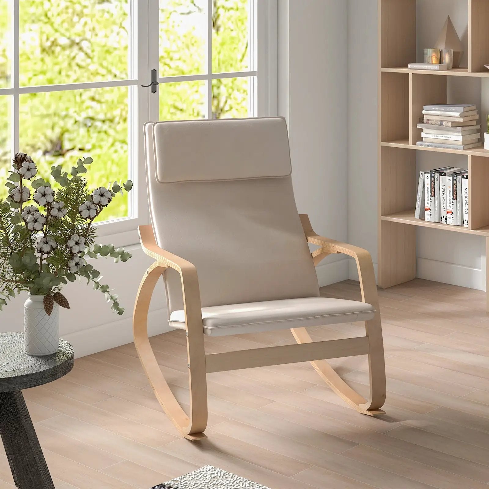 Stable Wooden Frame Leisure Rocking Chair with Removable Upholstered Cushion by DirectDeals