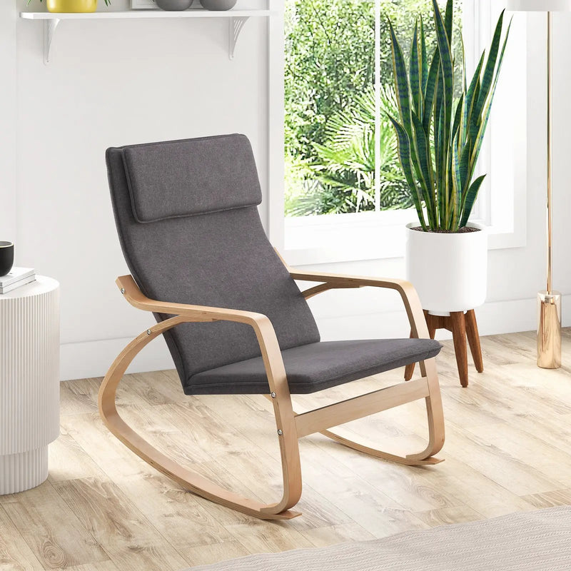 Stable Wooden Frame Leisure Rocking Chair with Removable Upholstered Cushion by DirectDeals
