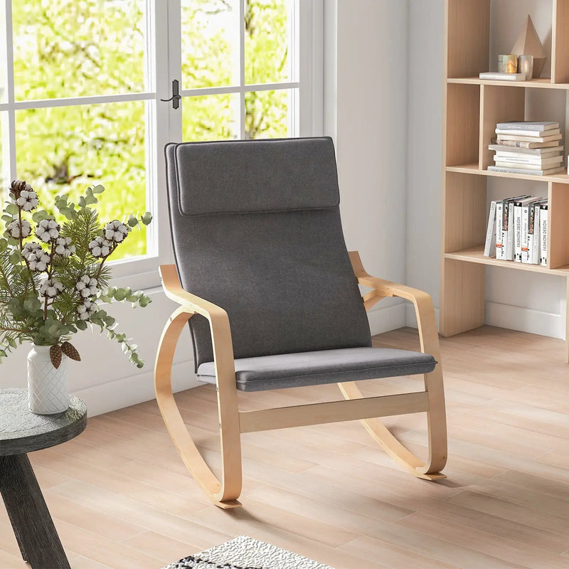 Stable Wooden Frame Leisure Rocking Chair with Removable Upholstered Cushion by DirectDeals