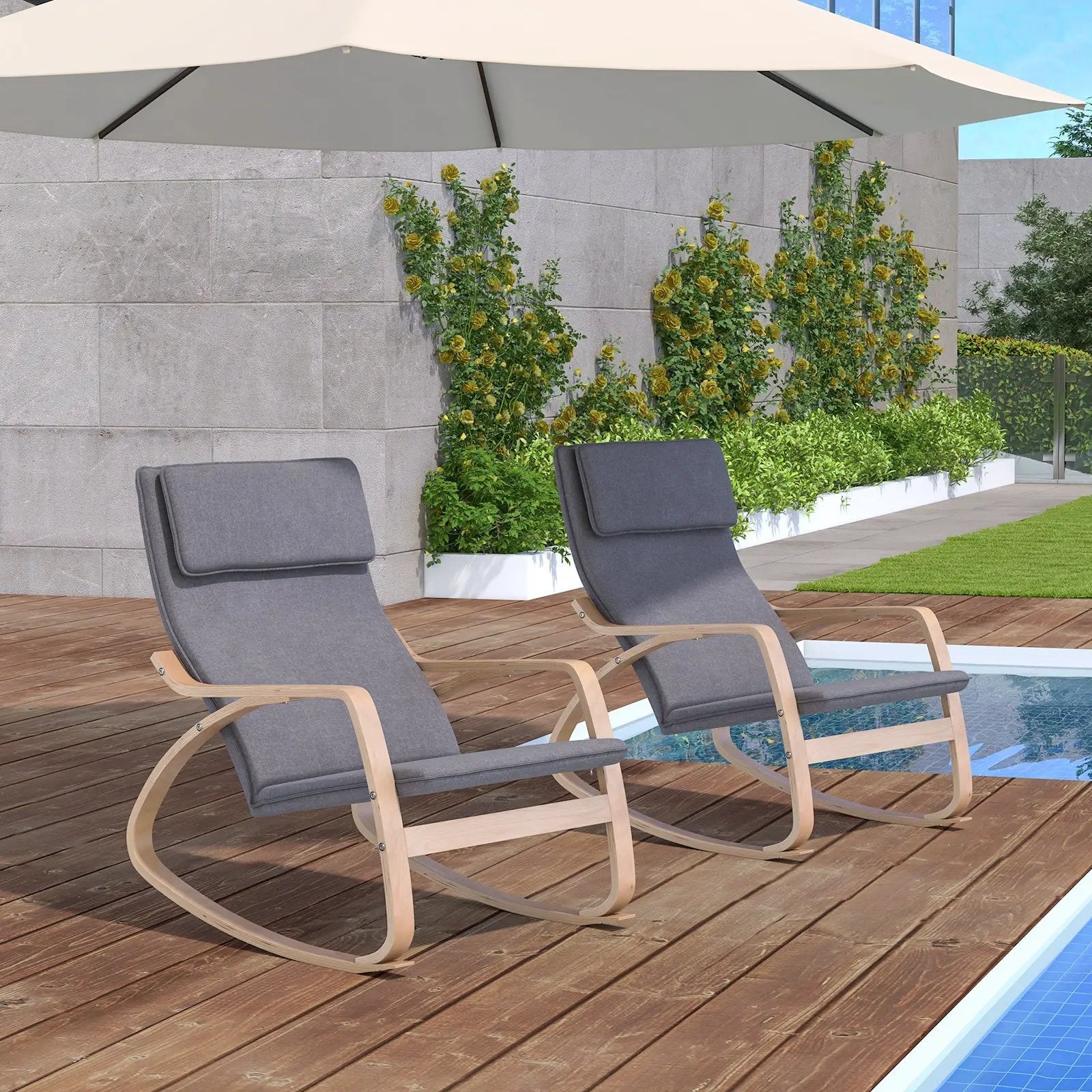 Stable Wooden Frame Leisure Rocking Chair with Removable Upholstered Cushion by DirectDeals