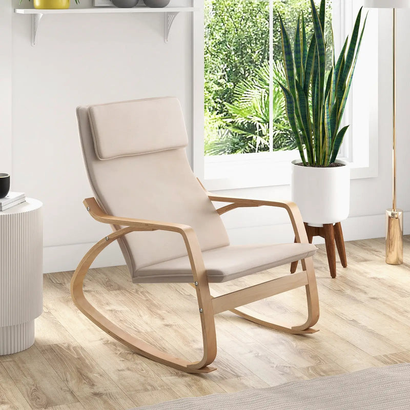 Stable Wooden Frame Leisure Rocking Chair with Removable Upholstered Cushion by DirectDeals