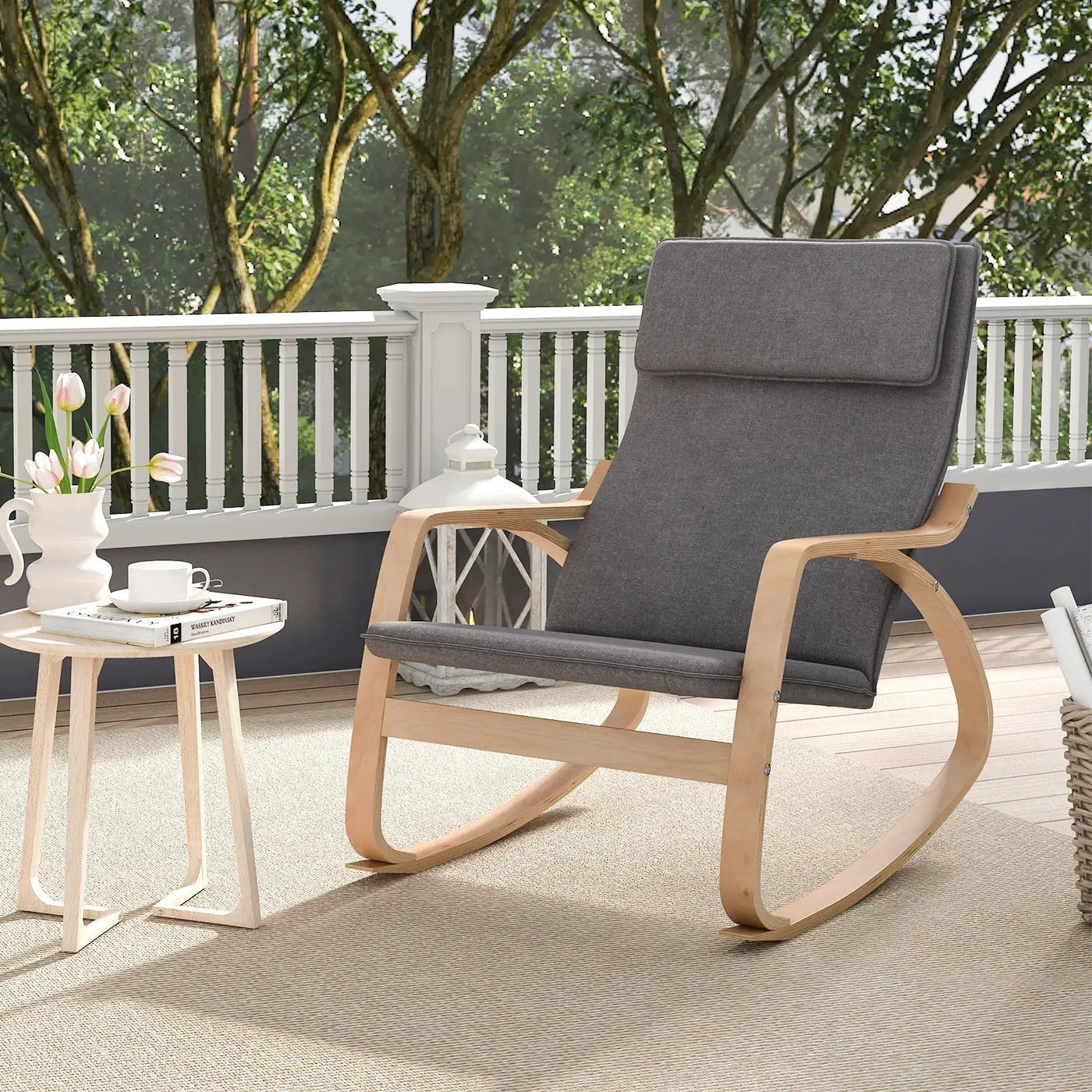 Stable Wooden Frame Leisure Rocking Chair with Removable Upholstered Cushion by DirectDeals