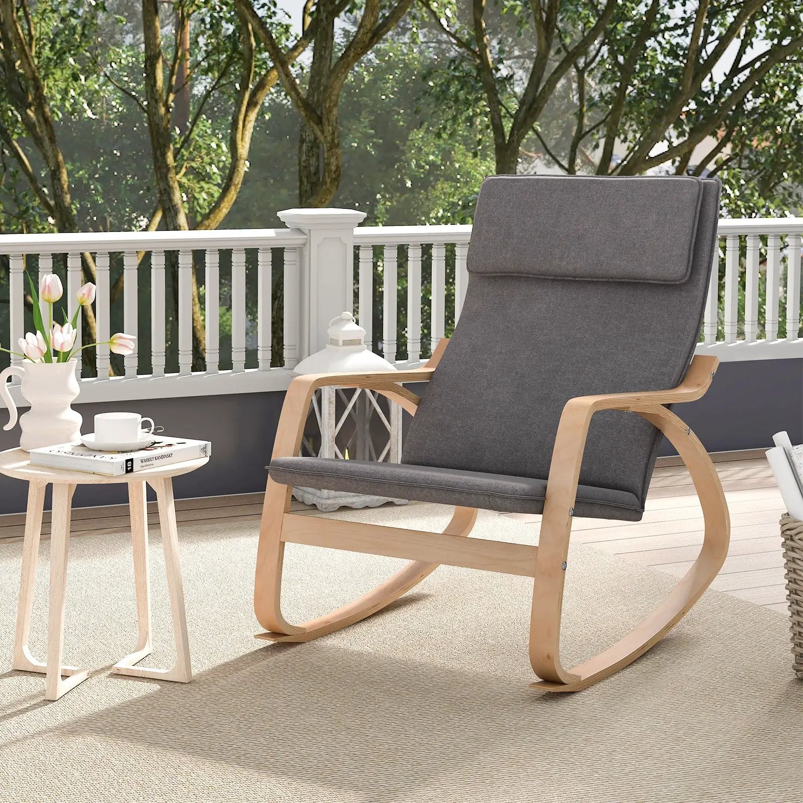 Stable Wooden Frame Leisure Rocking Chair with Removable Upholstered Cushion by DirectDeals