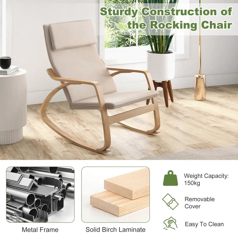 Stable Wooden Frame Leisure Rocking Chair with Removable Upholstered Cushion by DirectDeals