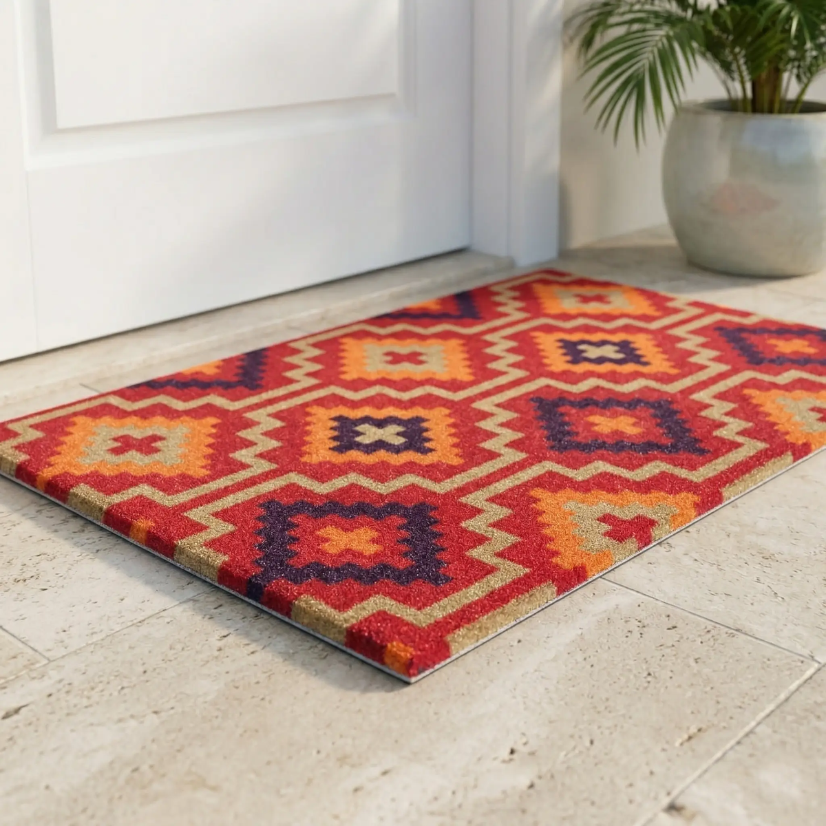 Lhasa Kilim - Red Coir Doormat by Fab Habitat