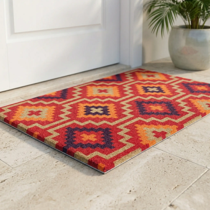 Lhasa Orange & Violet Performance Doormat – 18" x 30" Non-Slip, Nylon by Fab Habitat