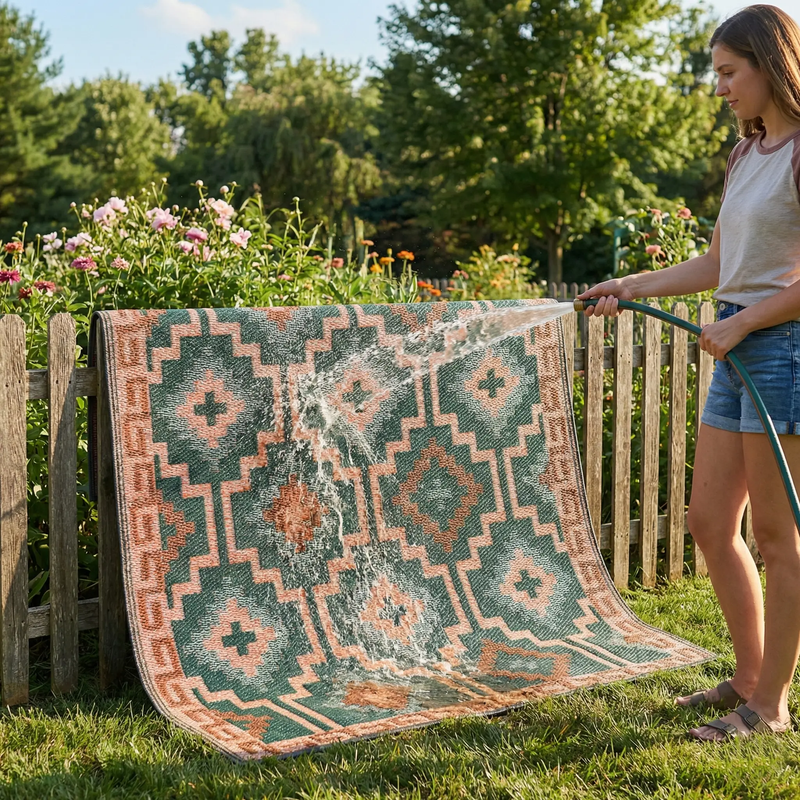 Lhasa - Green Outdoor Rug for Patio by Fab Habitat