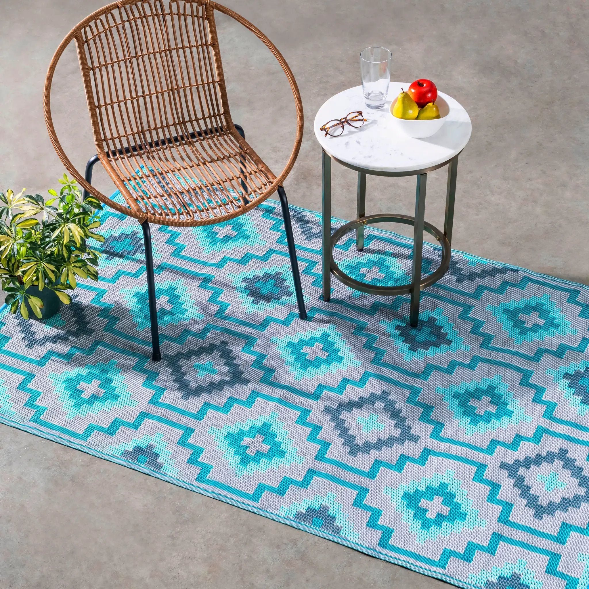 Lhasa - Teal Outdoor Rug for Patio FINAL SALE by Fab Habitat