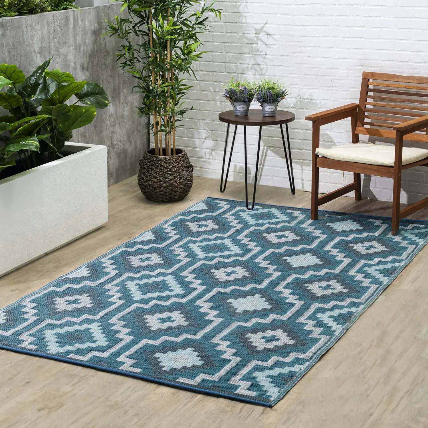 Lhasa - Teal Outdoor Rug for Patio FINAL SALE by Fab Habitat