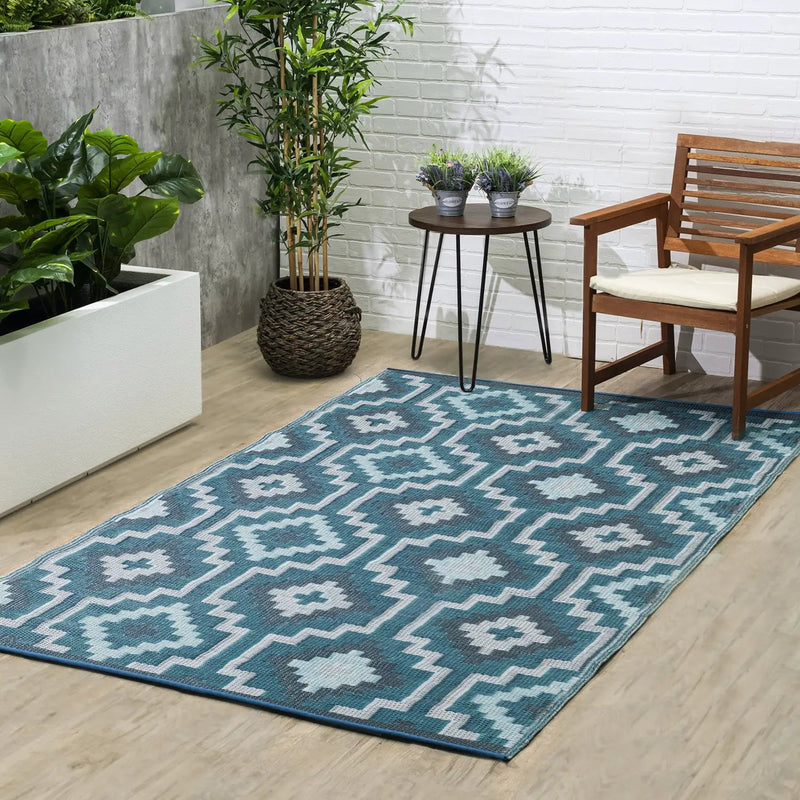 Lhasa - Teal Outdoor Rug for Patio FINAL SALE by Fab Habitat